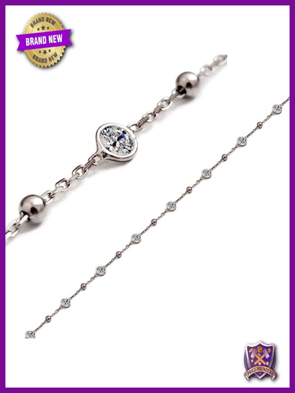 925 Sterling Silver CZ Anklet Adjustable Women Beach Jewelry